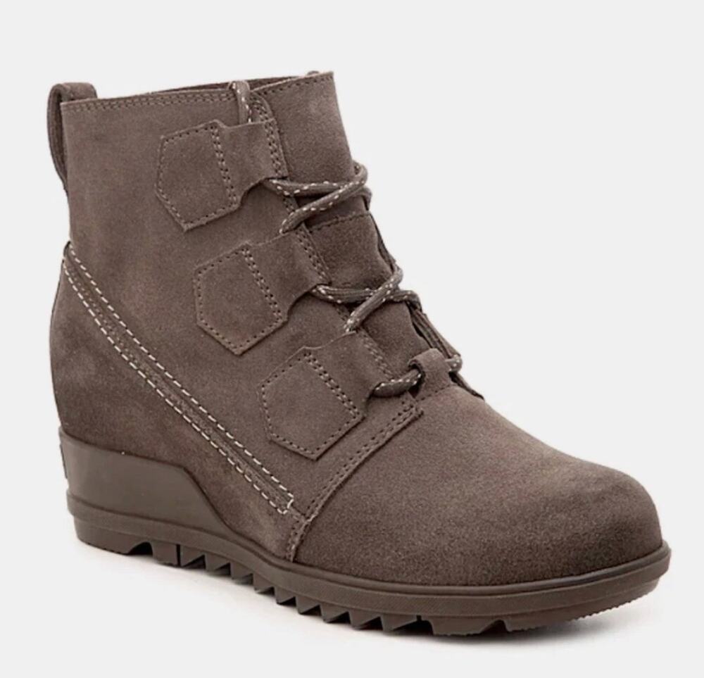 Sorel Evie Major Wedge Boots 9.5 Gray Suede NWT Combat Lace Ankle Booties